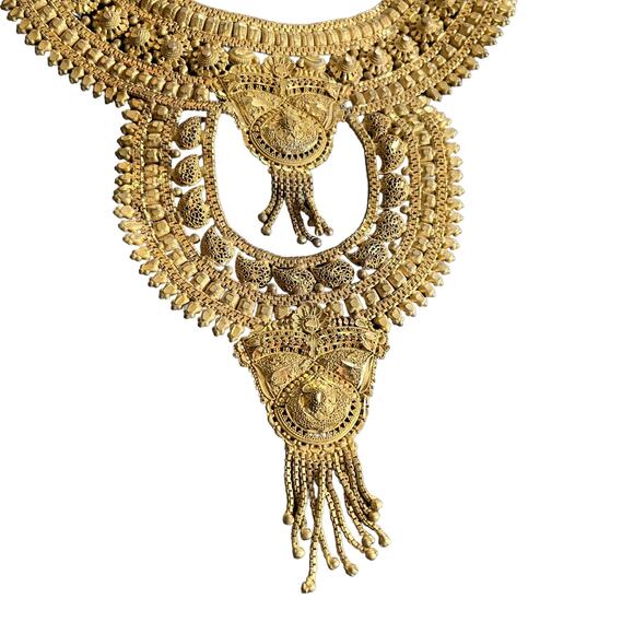 Jewelry Statement Set Necklace Drop Earrings Ring Adjustable Gold Tone - Picture 12 of 15